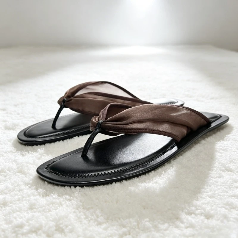 Comfort Breathable Mesh Clip Toe Detail Flip Flops Women Fashion Round Toe Open-toe  Flat Sandals for Ladies Summer Beach Shoes