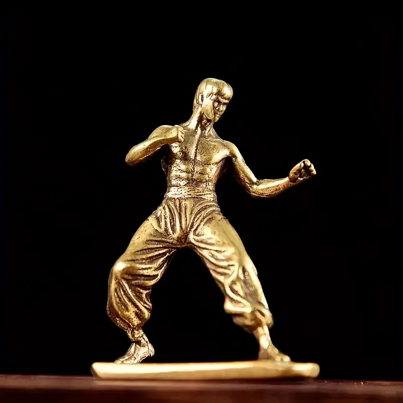 Brass Kung Fu Martial Artist Statue, Multi-Functional Room Decor, Movie Themed Collection Indoor Scene Decoration for Christmas - Image 3