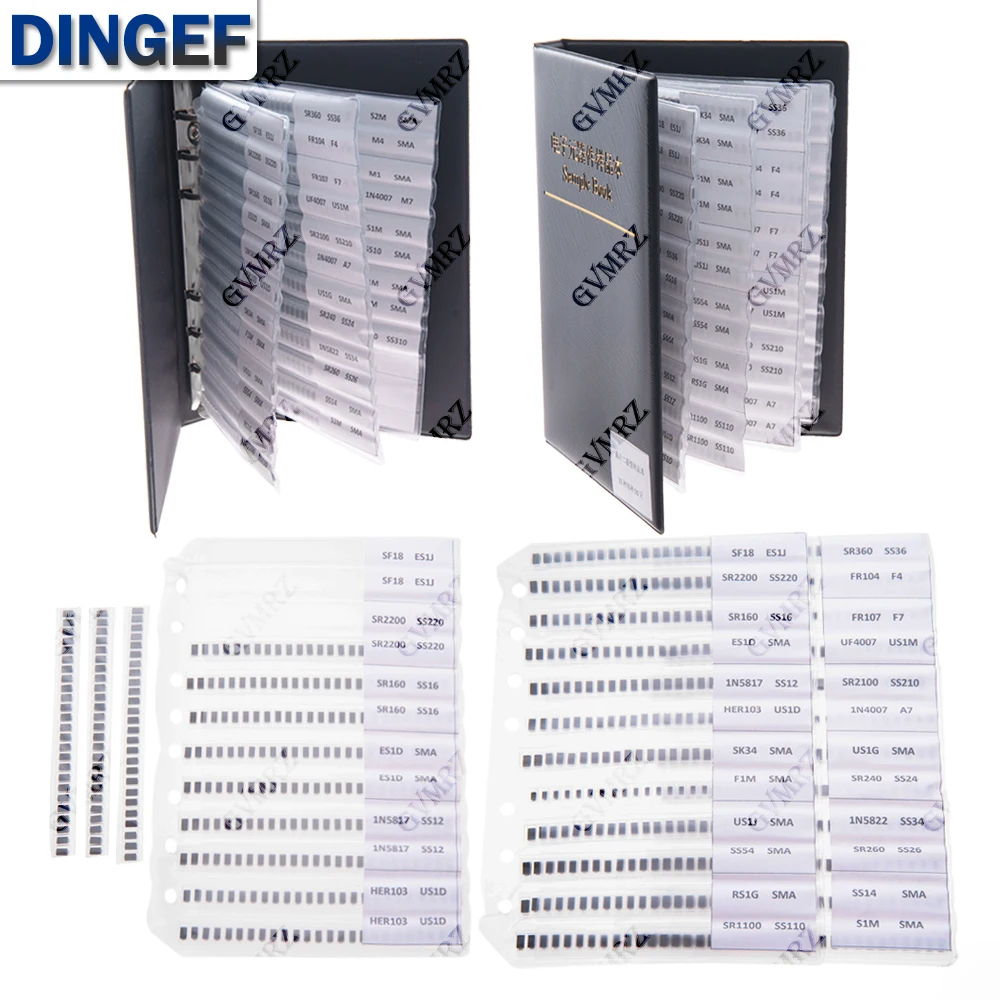 33Values SMA Rectifier Diode Sample Book Assortment Kit SF18 1N5824 1N4007 SS220 RS1G SS24 RS1M SS26 SS36 ES1D