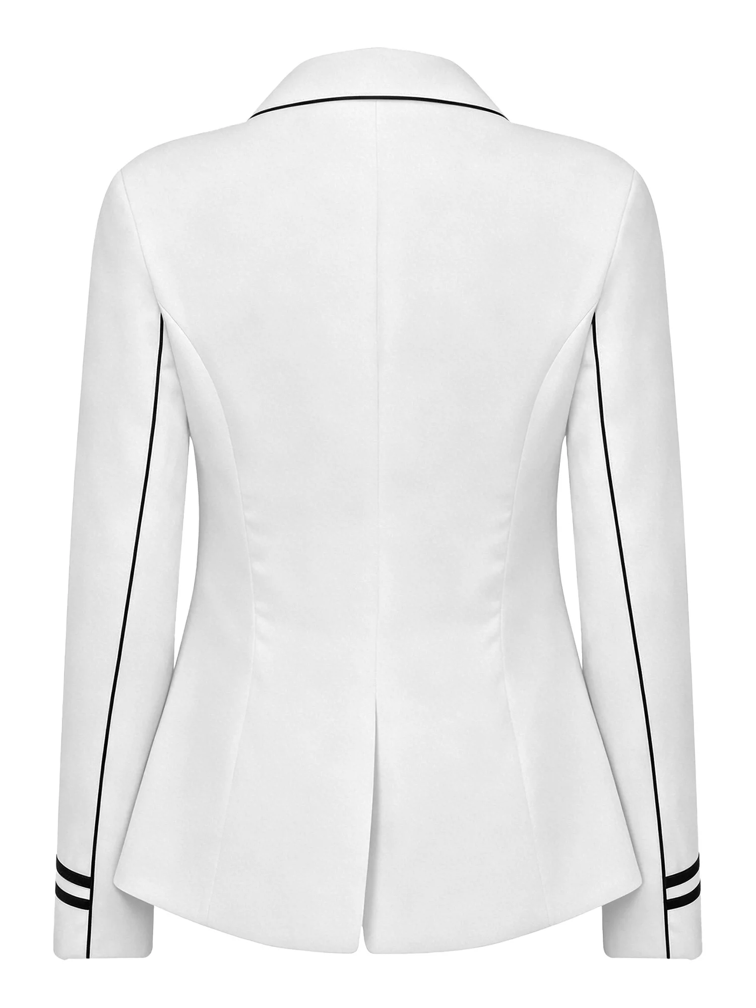 Women Contrast Trim Horse Riding Jacket Lapel Collar Long Sleeve Button Equestrian Blazer Outerwear with Pockets