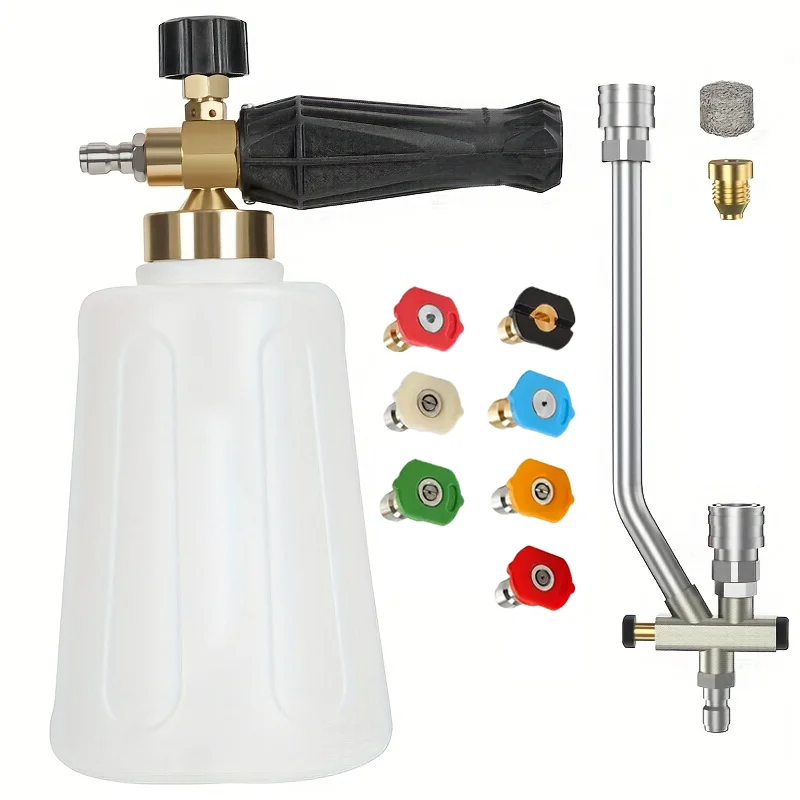

Car Wash Dual Way Splitter with Foam Cannon, 7 Color Spray Nozzles, Foam Mesh and Replacement Spray Core