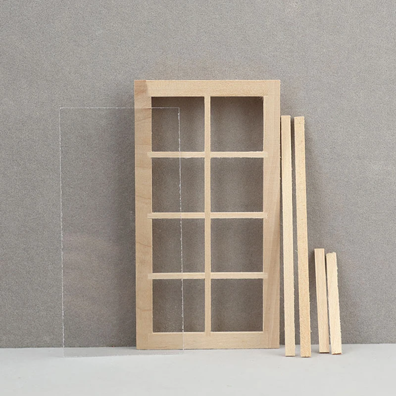 Kids Art Project Essential 1:12 Wooden Doll House 8-Panel Window Bare Wood Furniture DIY Material.
