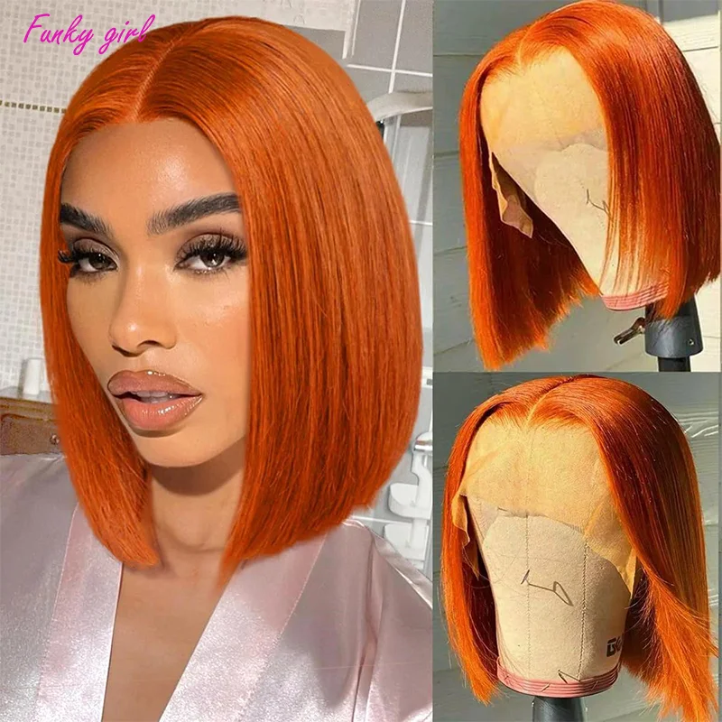 Super Sale Straight Bob Wig 350 Ginger Orange Color 100% Real Human Hair 13x4 Transparent Lace Frontal Wigs 4x4 Lace Closure