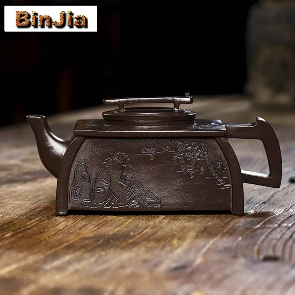 450 مللي ييشينغ الأرجواني وعاء الطين اليدوية Foursquare Qinzun الخام الخام الطين القديم الشاي تخمير غلاية Zisha مجموعة #1