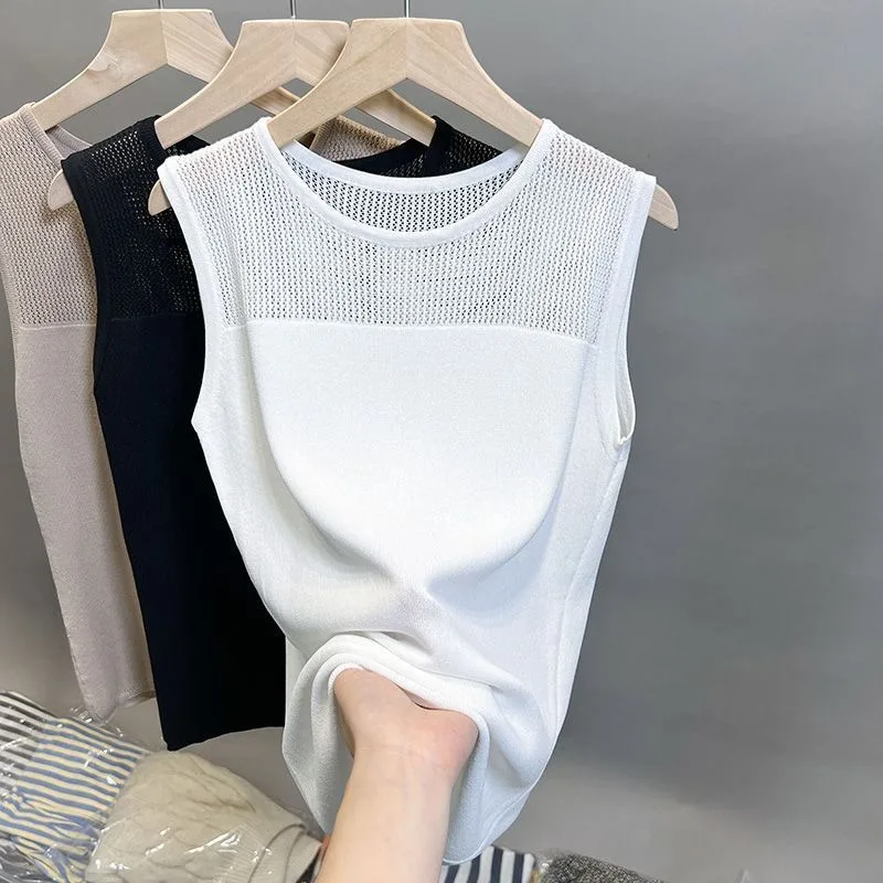 Gilet estivo in seta di ghiaccio sottile lavorato a maglia pullover scavato casual stile coreano moda casual 2025 canotte da donna
