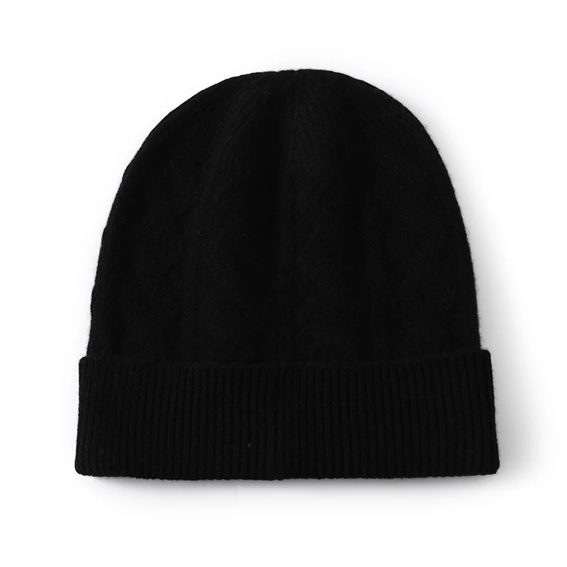 

100% Cashmere Thick Patterned Solid - color Unisex Hat, Combining Warmth and Style