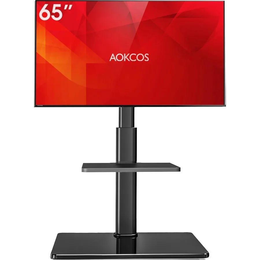 Floor TV Stand with 60Degree Swivel for 3265 Inch TVs up to 88lbs Height Adjustable from 8 Levels Tilt Function Tempered Glass