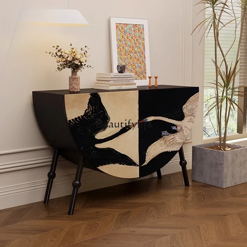 

PG46French light luxury swan creative round cabinet solid wood living room decoration cabinet