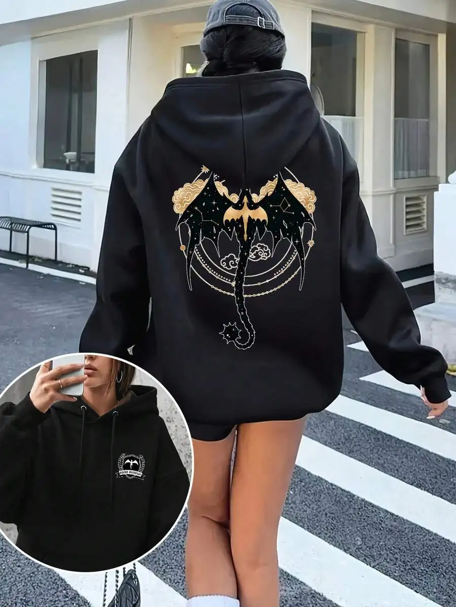 Women's Basgiath War College Fourth Wing Dragon Graphic Oversized Hoodie Drawstring Long Sleeve Pullover Fall Casual Streetwear Sweatshirt