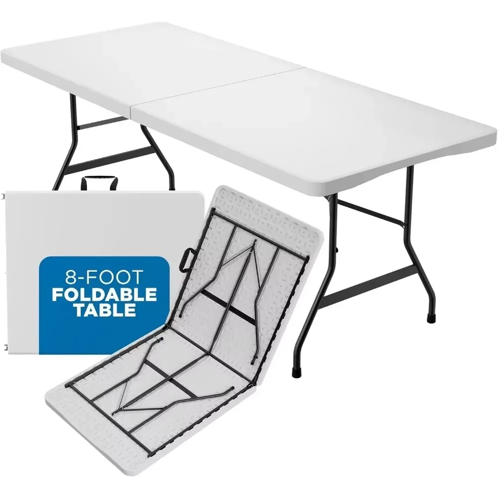 

Folding table 29.1" deep x 96" wide x 29.1" high, suitable for catering, meetings, parties, outdoor camping, white plastic