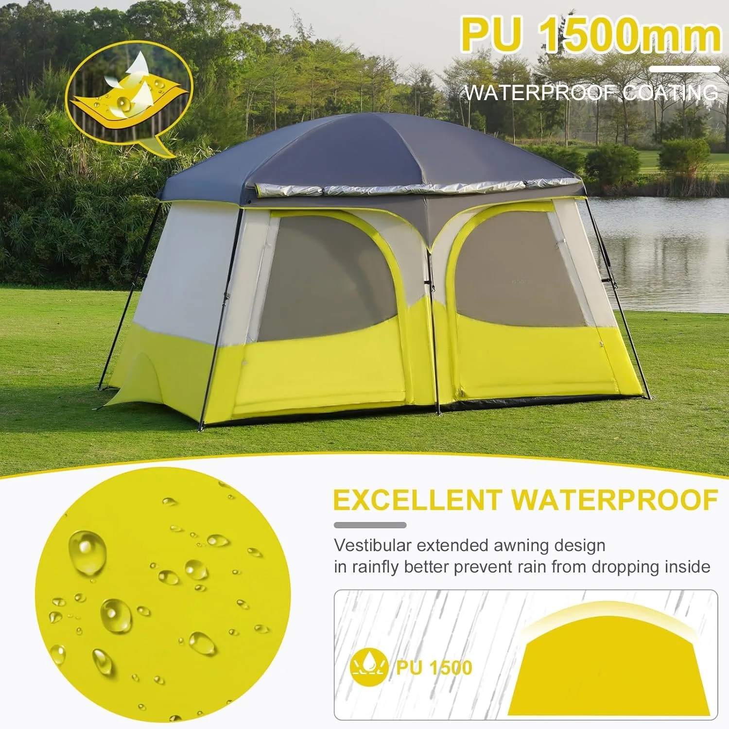 Hot-selling 3-4 Person Camping Tent with Extended Vestibule Weather Resistant Breathable Mesh Windows