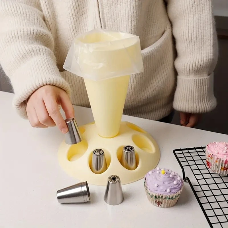 حامل أكياس الأنابيب لتزيين الكعك ، أداة المعجنات مع 8 فتحات ، طقم حامل المعجنات البلاستيكية أ