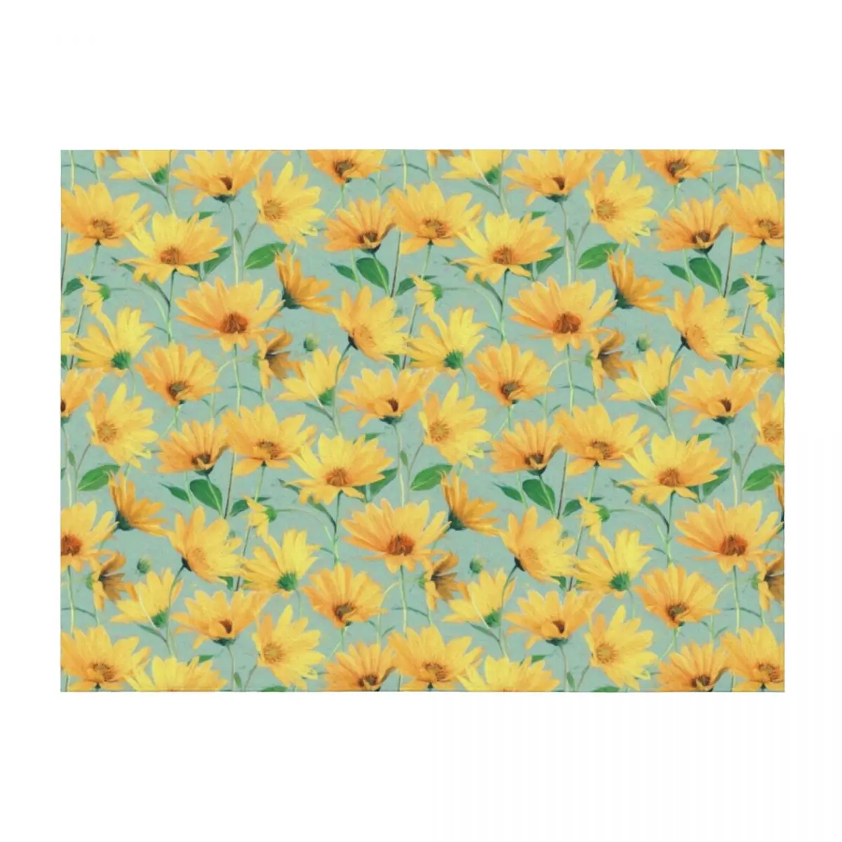 

Painted Golden Yellow Daisies on soft sage green Throw Blanket blankets ands Hair Decorative Sofa Luxury Designer Blankets