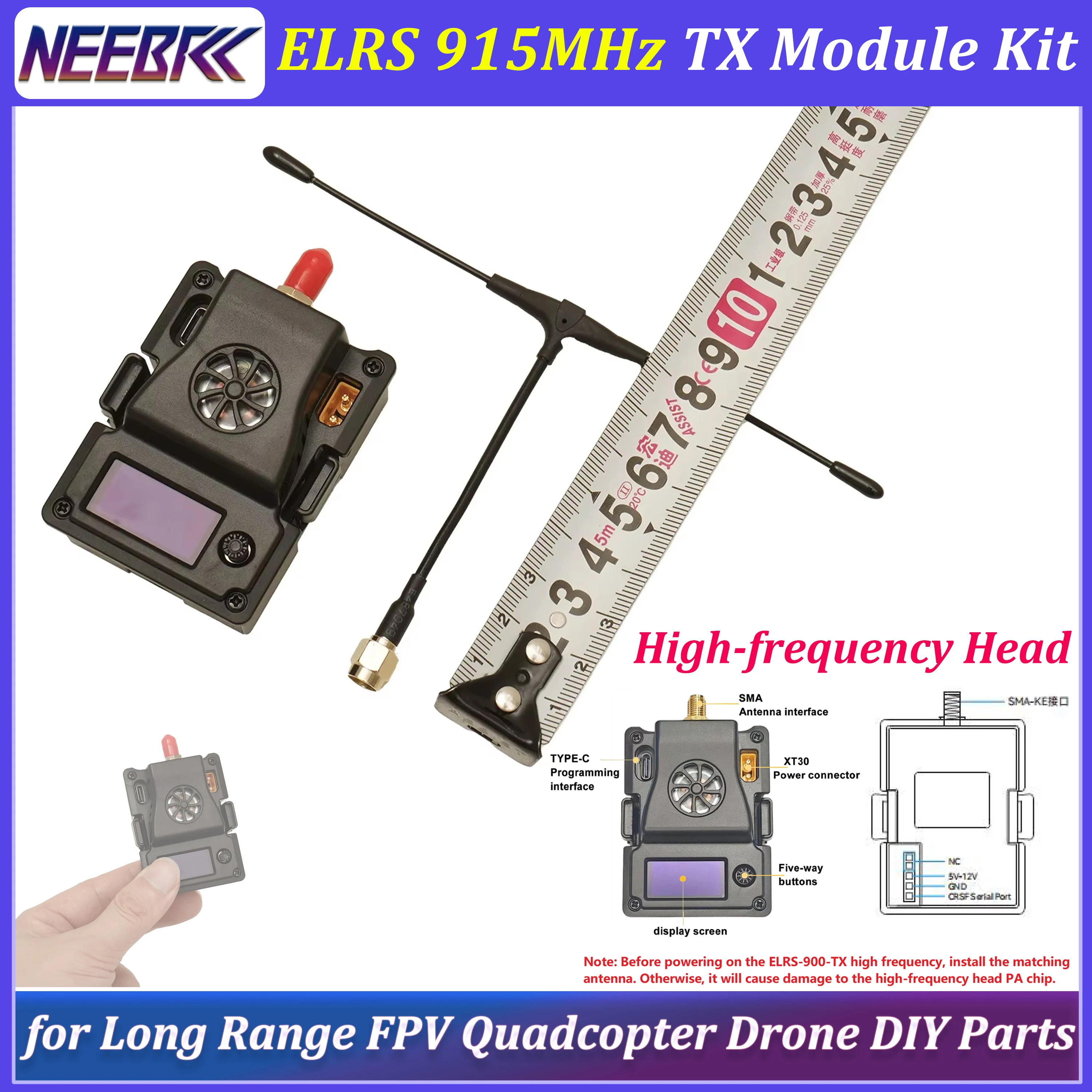

Модуль ELRS 915 МГц TX Kit ExpressLRS Crossfire с высокочастотной одинарной антенной для FPV-квадрокоптеров и мультикоптеров с большой дальностью полета