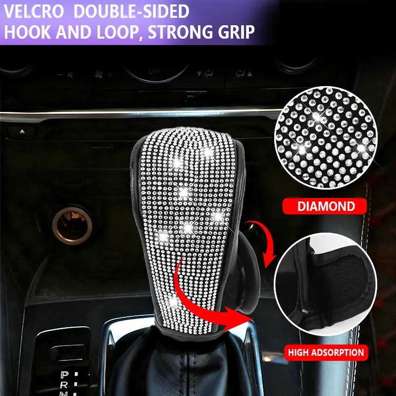 Rhinestone Car Gear Shift Cover, Luxury Diamond Encrusted Shift Knob Sleeve for Manual & Automatic Transmission