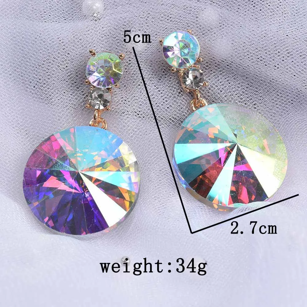 Big-name earrings alloy round glass crystal geometric colorful O-shaped simple women's stud earrings new foreign trade models