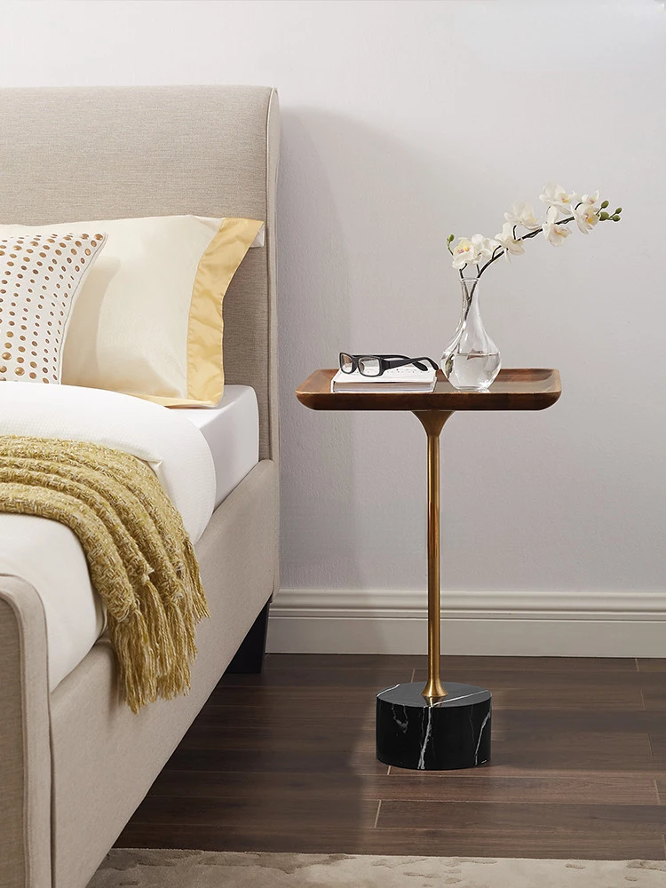 Nordic creative solid wood small side several high narrow corners sofa side table Mini tea table bedside table Mobile