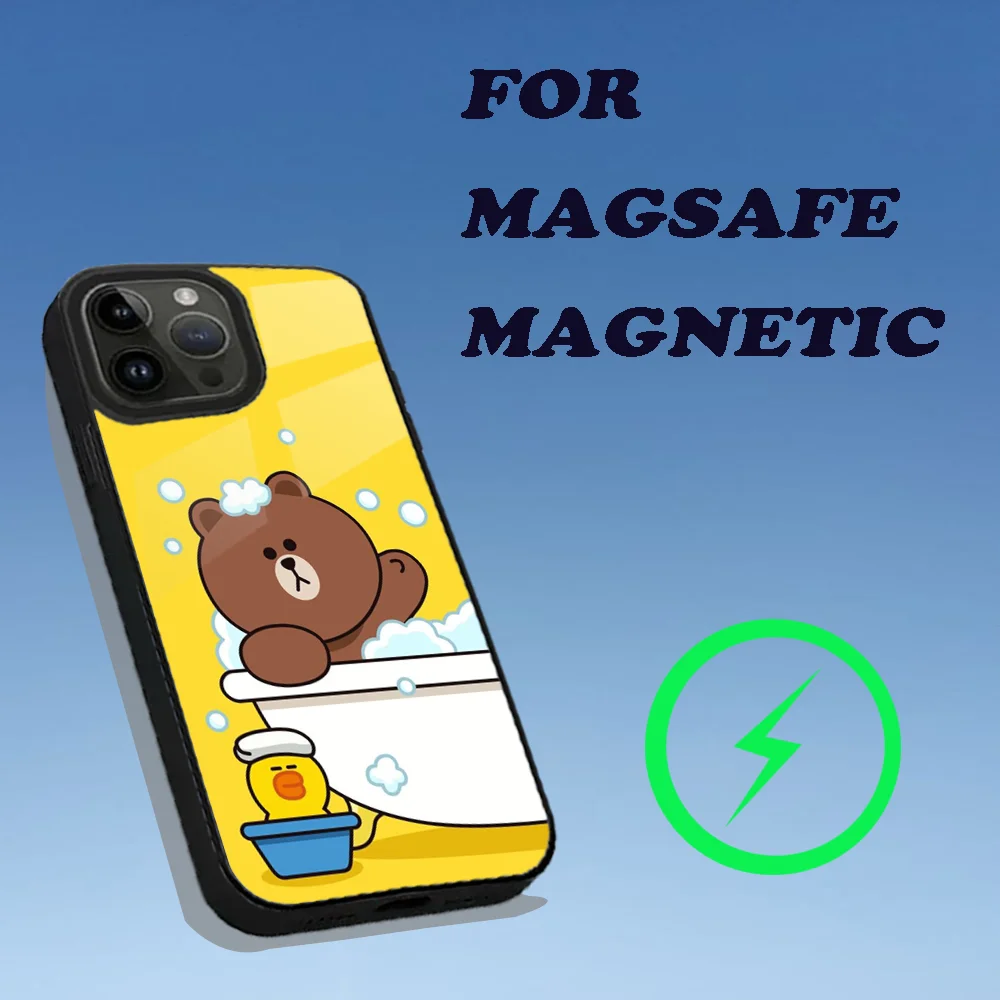 Cartoon L-LINE F-Friends Brown Phone Case For iPhone 15,14,13,12,11,Plus,Pro,Max Mini Magsafe Magnetic Wireless Charging