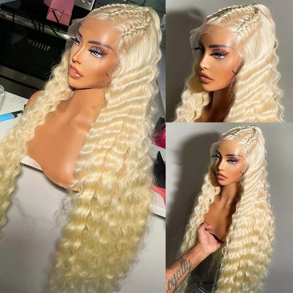 

13x6 Deep Wave 613 Honey Blonde Curly Transparent Lace Frontal Wigs For Woman 13x4 Water Wave Colored Lace Front Human Hair Wig