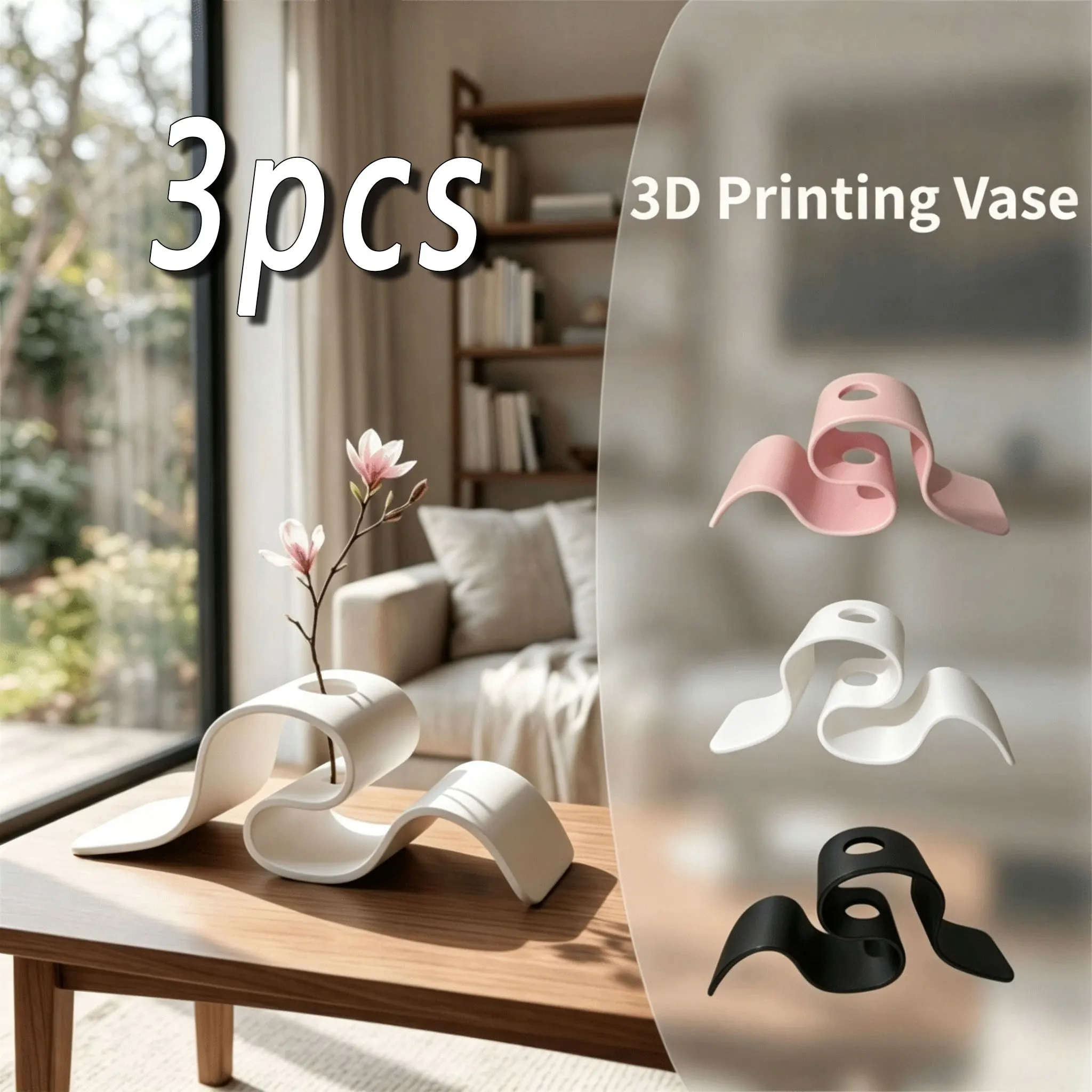 1/3 Stück Moderne Minimalistische Gebogene 3D-Gedruckte Vase Kreativer Bandförmiger Trockenblumenhalter Nordischer Stil Dekoratives Gefäß für den Schreibtisch