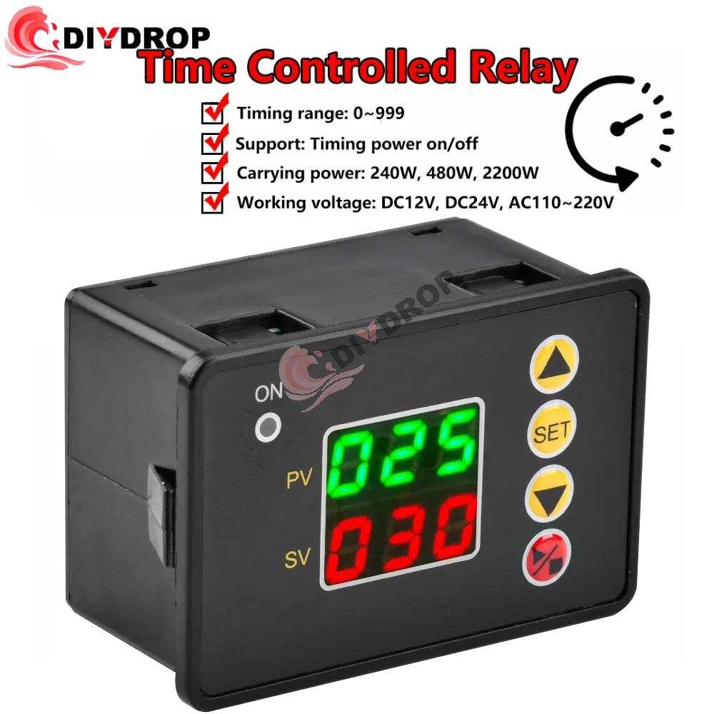 T2310 LED Digital Time Controller Countdown Timer On/Off Switch Delay Timer Relay Power Supply 0-999s/min/hour Board with Buzzer