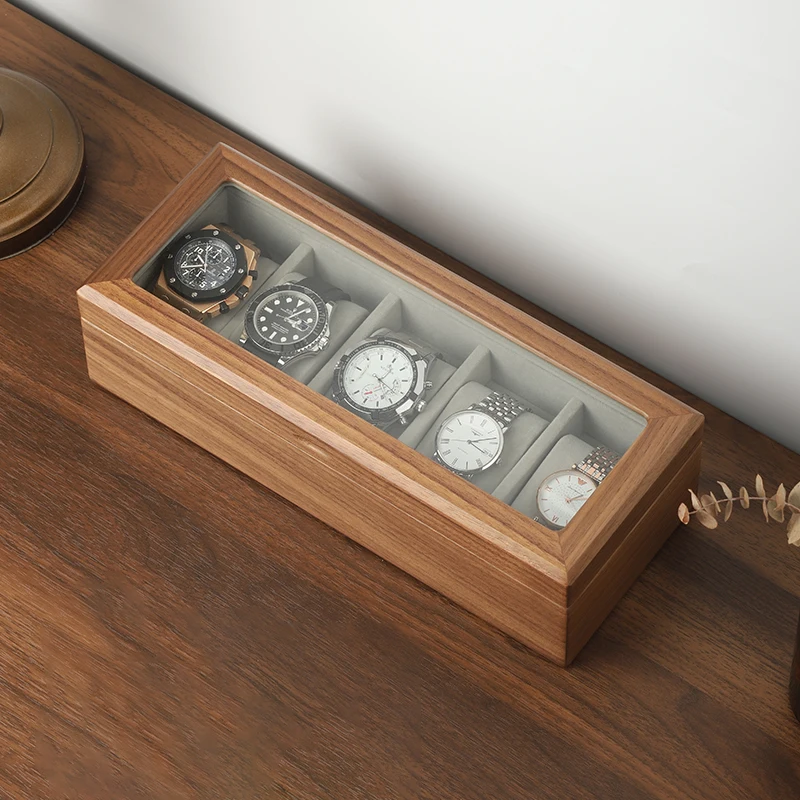 Black walnut solid wood watch box storage box transparent high-end jewelry box high-end household jewelry bracelet wooden box