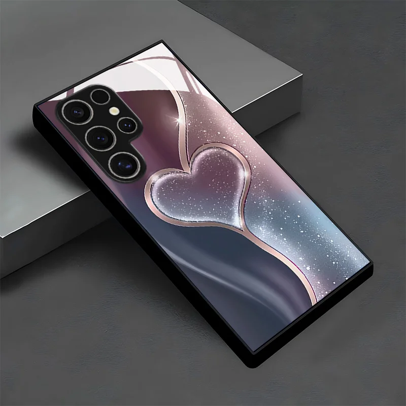 Gradient heart-shaped tempered glass phone case suitable for Samsung Galaxy S26 S25 S24 S23 S22 S20 FE/Ultra/Plus anti drop