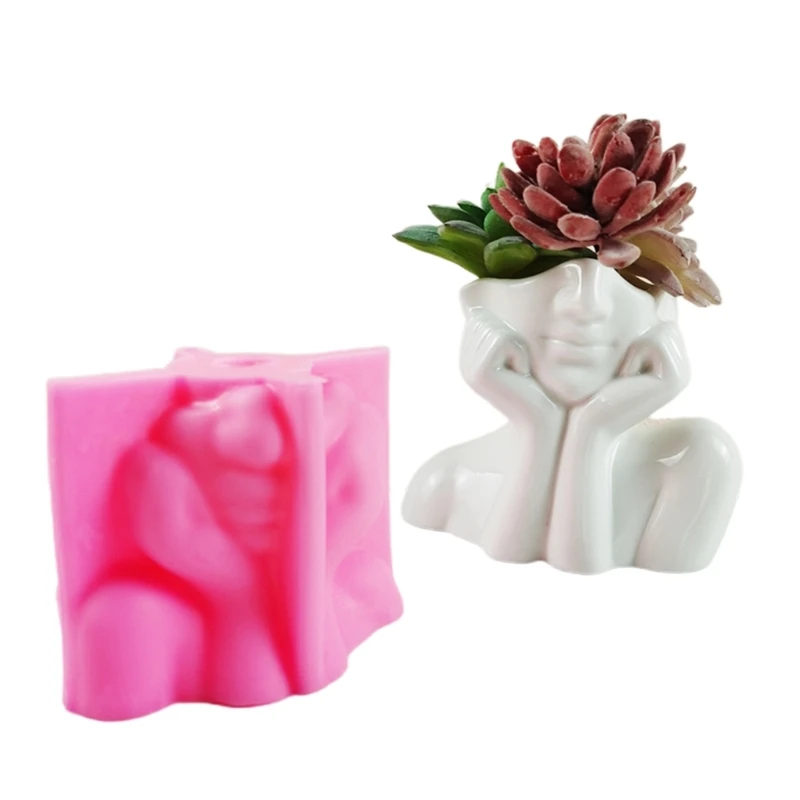 

Silicone FlowerPot Mold Succulent Planter Pot Mold Nordic Face Gypsum Clay Mould