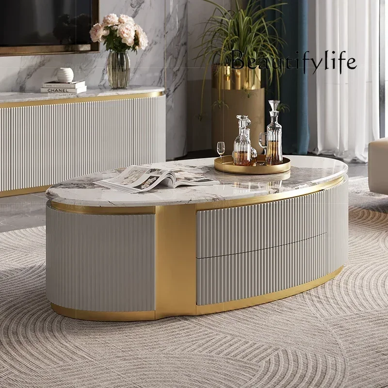 

C40 Легкий роскошный журнальный столик с краской, мраморная мебель для гостиной, итальянский современный высококачественный модный овальный шкаф для телевизора, комбинация