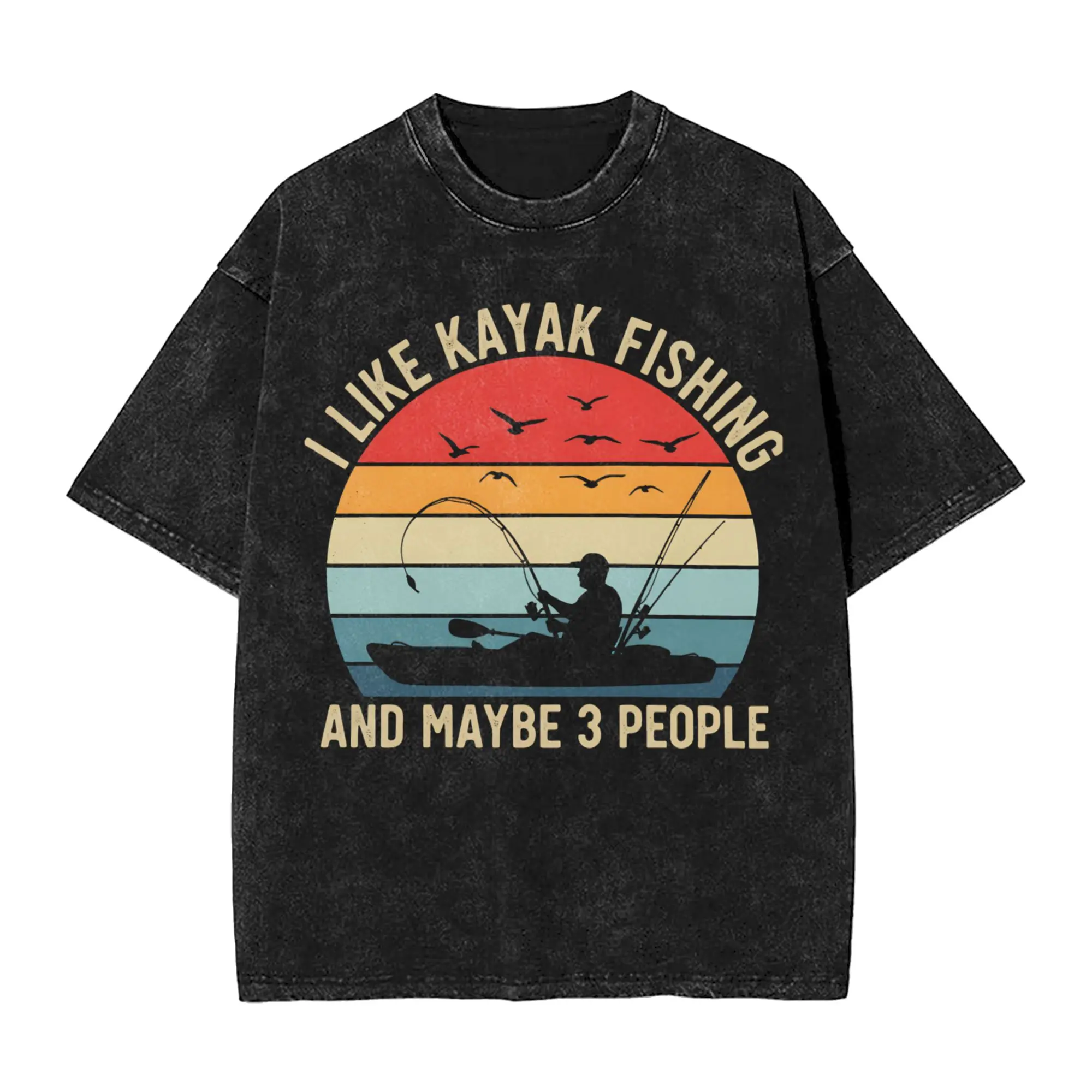 Kayak Fishing  T Shirt Kayak Fishing Novelty T-Shirts Short Sleeve Vintage Tops Summer Cotton Crewneck Big Size Tees