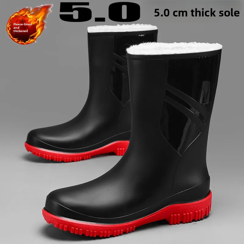 

Waterproof Men's Winter Rain Boots Fleece Lined Non-Slip Wear-Resistant Thick Bottom Kitchen Special Outdoor Fishing Cotton S...