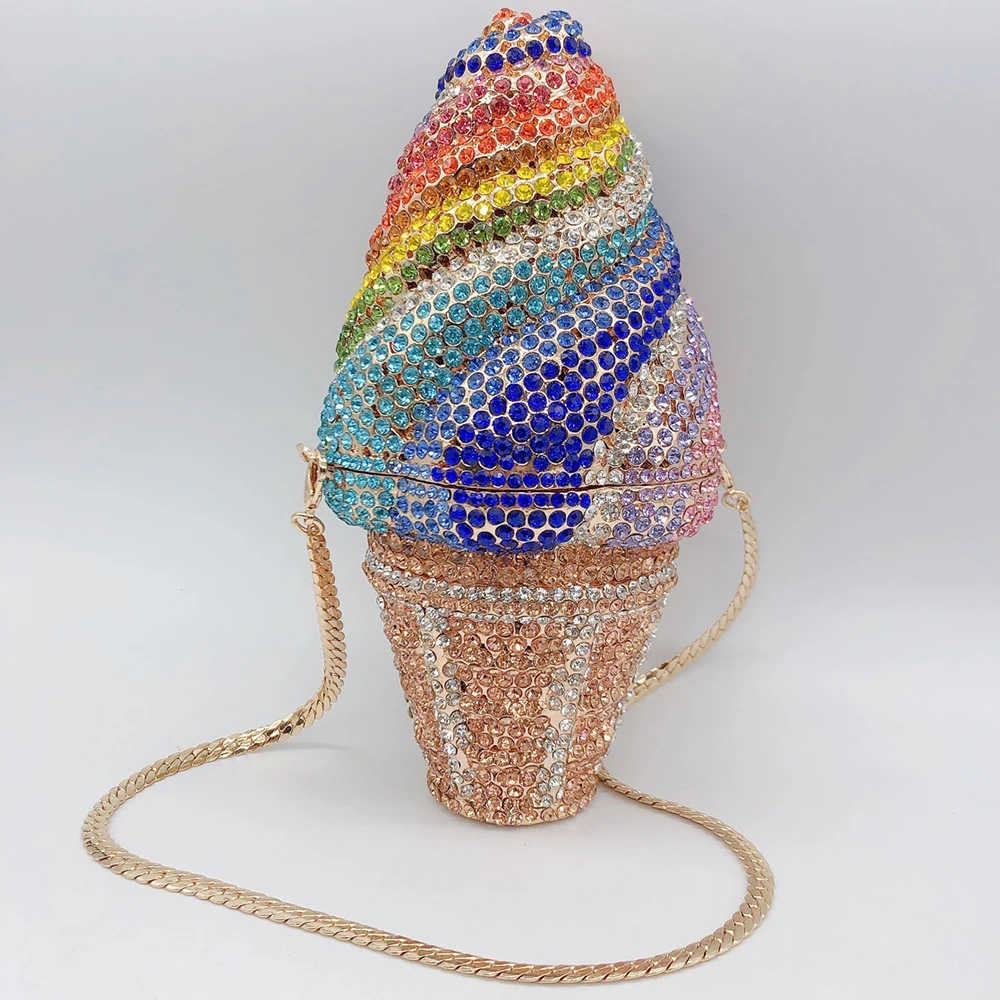 Luxury Diamonds Ice Cream Evening Bag Crystal Handbags Rainbow Rhinestone Shoulder Crossbody Bag Designer Bags Wedding Clutch