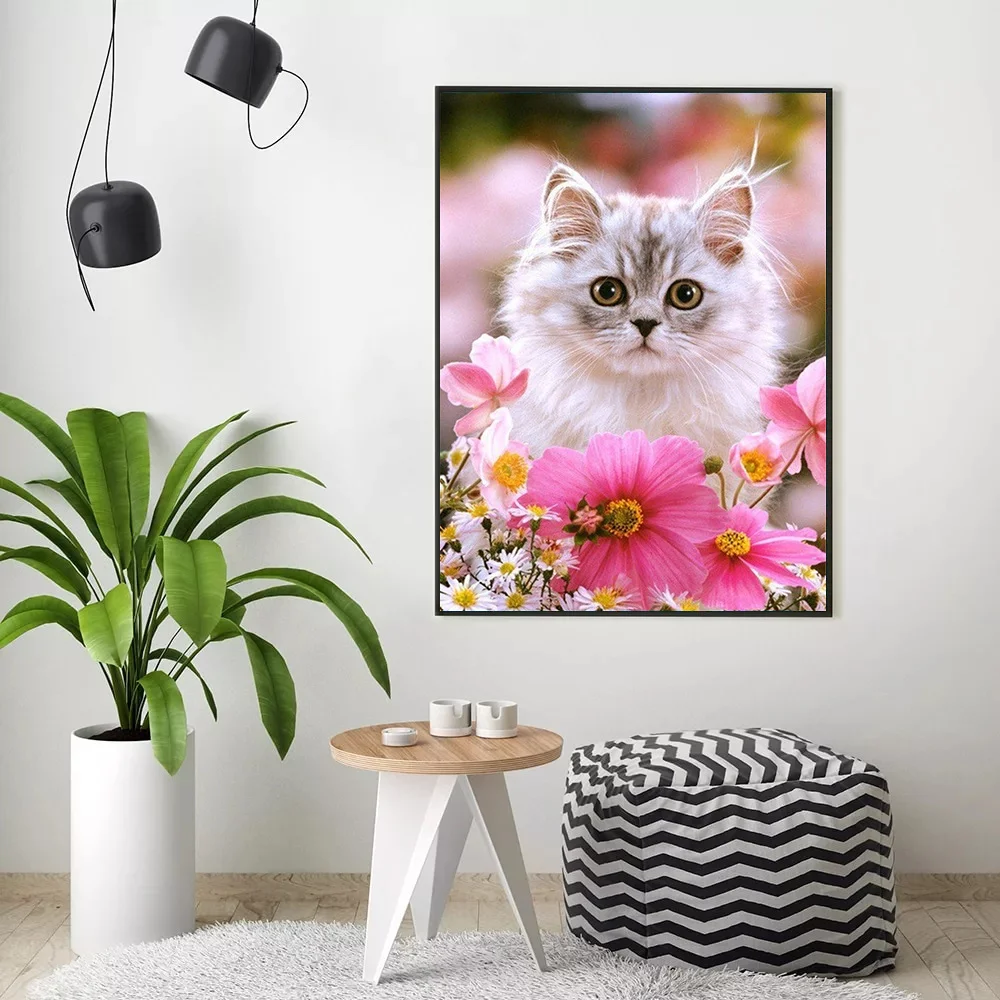 HUACAN Oil Painting By Numbers Animals Handpainted Flower Cat Unique Gift Pictures By Numbers For Adults Home Decoration