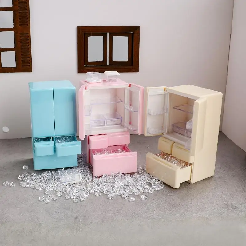 ชุดของเล่นจำลองอาหารจิ๋ว ชุดครัวจิ๋ว ของเล่นจำลองเฟอร์นิเจอร์ขนาด 1:12 ของเล่นบ้านตุ๊กตา ตู้เย็นจิ๋วการ์ตูน