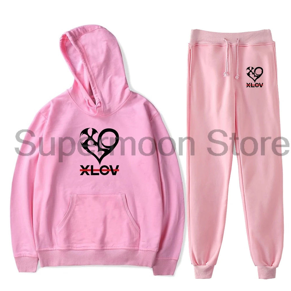 Conjunto de Moletom e Calça Jogger Kpop XLOV Logo 2026 European Tour - Moletom + Calça de Moletom Feminino e Masculino