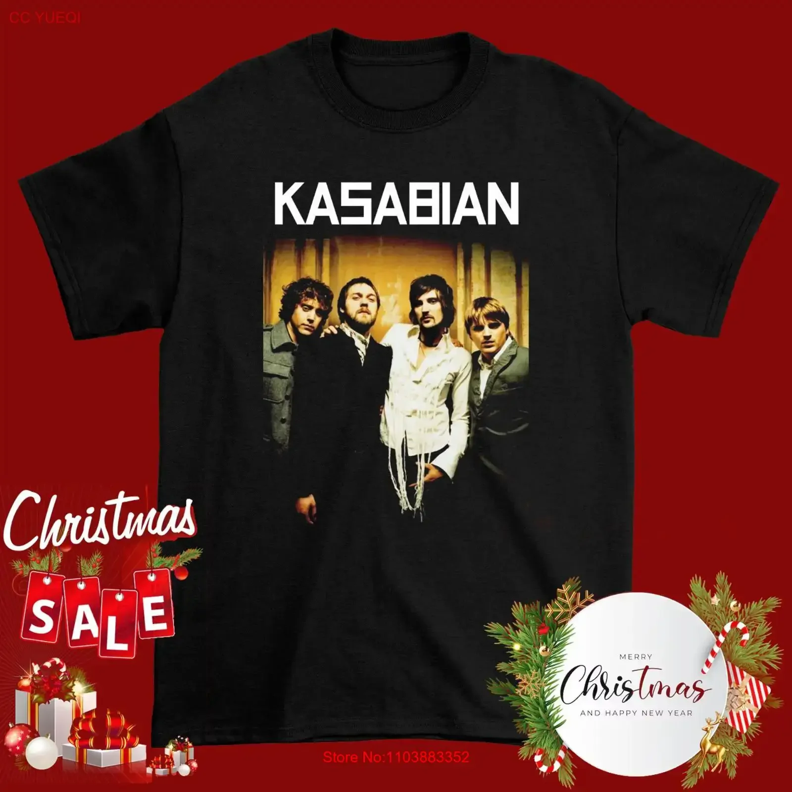 Хит продаж: Футболка Kasabian Band из черного хлопка, размеры S-5XL, рождественская, винтажная, с эффектом потертости, дышащая, повседневная, модная, уличная одежда с графическим принтом.