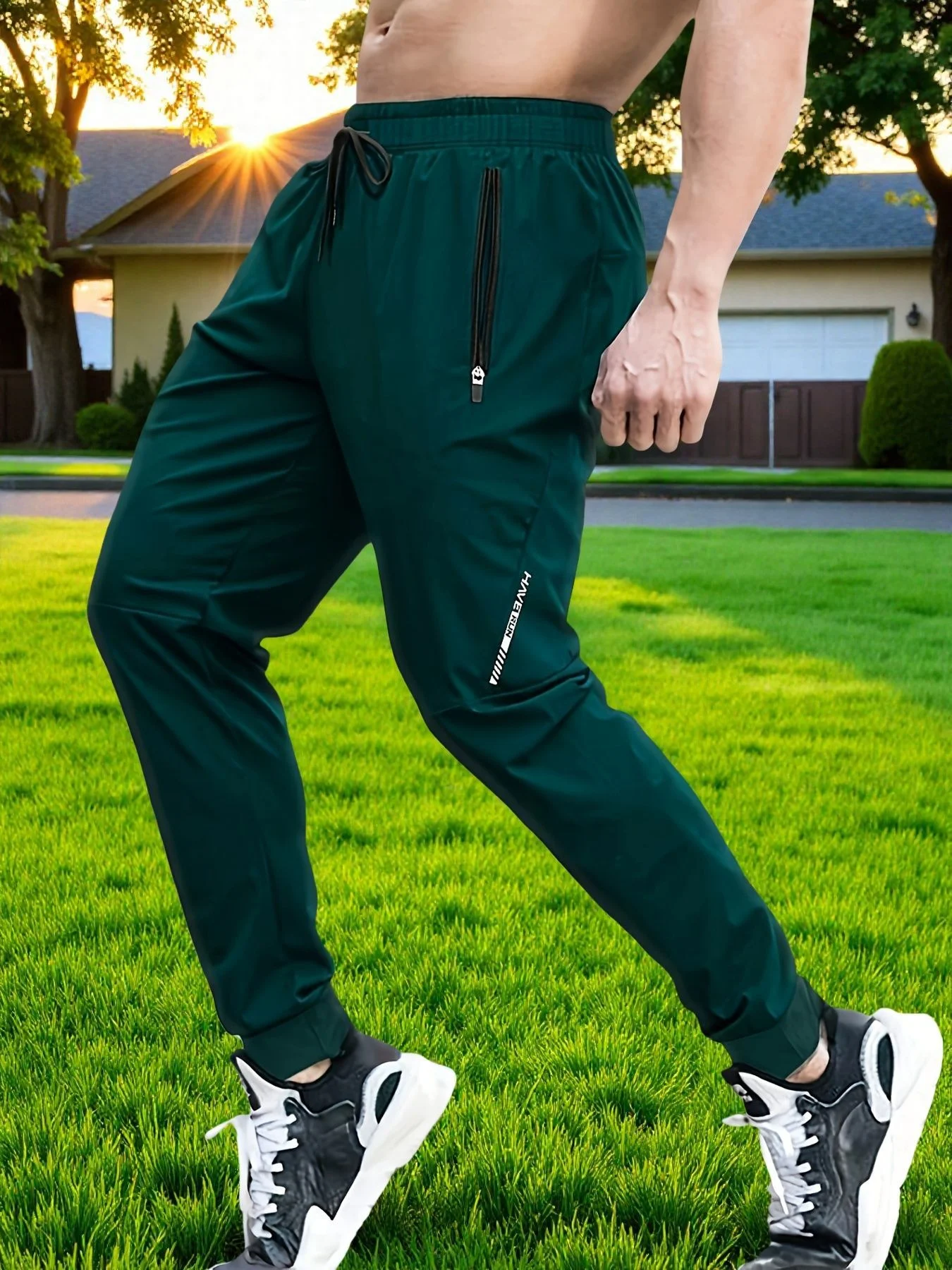 Sommerliche Outdoor-Hose aus Eisseide für Herren, dünne Freizeithose im koreanischen Stil, schnelltrocknend, elastische Beinpartie, eng anliegende Sporthose für Herren – Detail 3