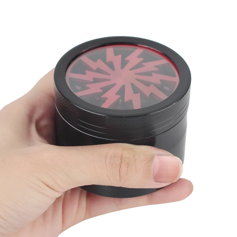 63MM 4-layer Latest Lightning-Shaped Aluminum Alloy Transparent Manual Spice Cutter Grinder