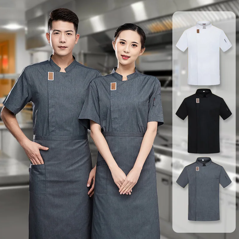 Unisex Chef Jacket Summer Hotel Restaurant Waiter Uniforms Shirts Bakery Catering Work Clothes Kitchen Cooking Short Sleeve Tops