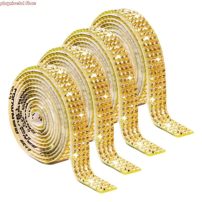 

E8BA 4 Pcs Rhinestones Strips Rhinestones Ribbon for Crafts Clothes Party Decoration
