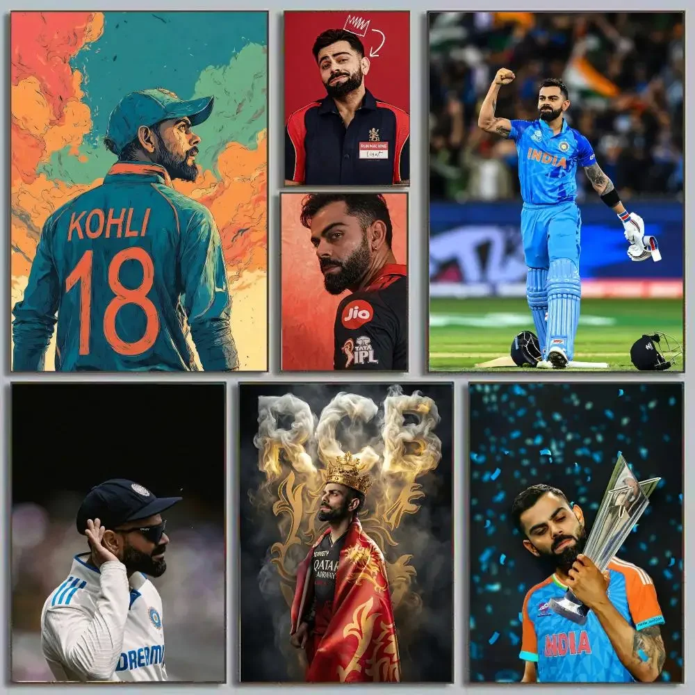 Virat Kohli King Cricket Legend Indian Icon Painting Calligraphy Eco-friendly wall decor Vintage Office frameless