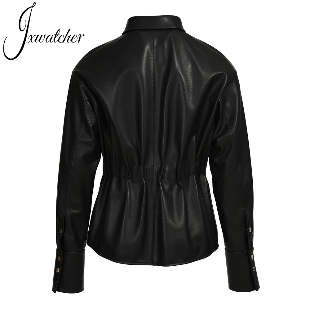 Jxwatcher-Chaqueta de cuero auténtico para mujer, abrigo de piel de oveja suave, ajustado, liso, elegante, prendas de vestir de otoño, novedad de 2022