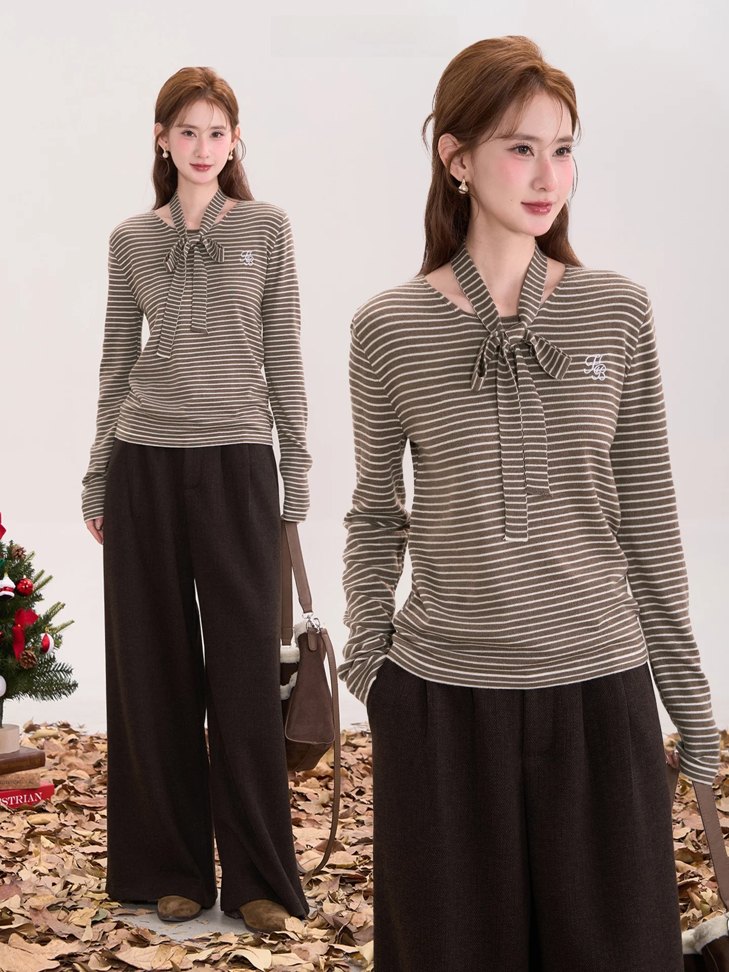 

Тонкий шерстяной вязаный свитер с вышитыми полосками и длинным рукавом, повседневный, с круглым вырезом, для женщин