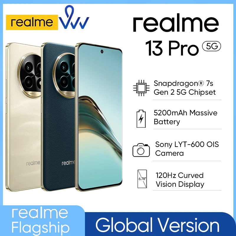 Global Version realme 13 Pro 5Gสมาร์ทโฟนSony LYT-600 OISกล้องSnapdragon 7S Gen 2 120Hz 5200MAhแบตเตอรี่AI Imaging