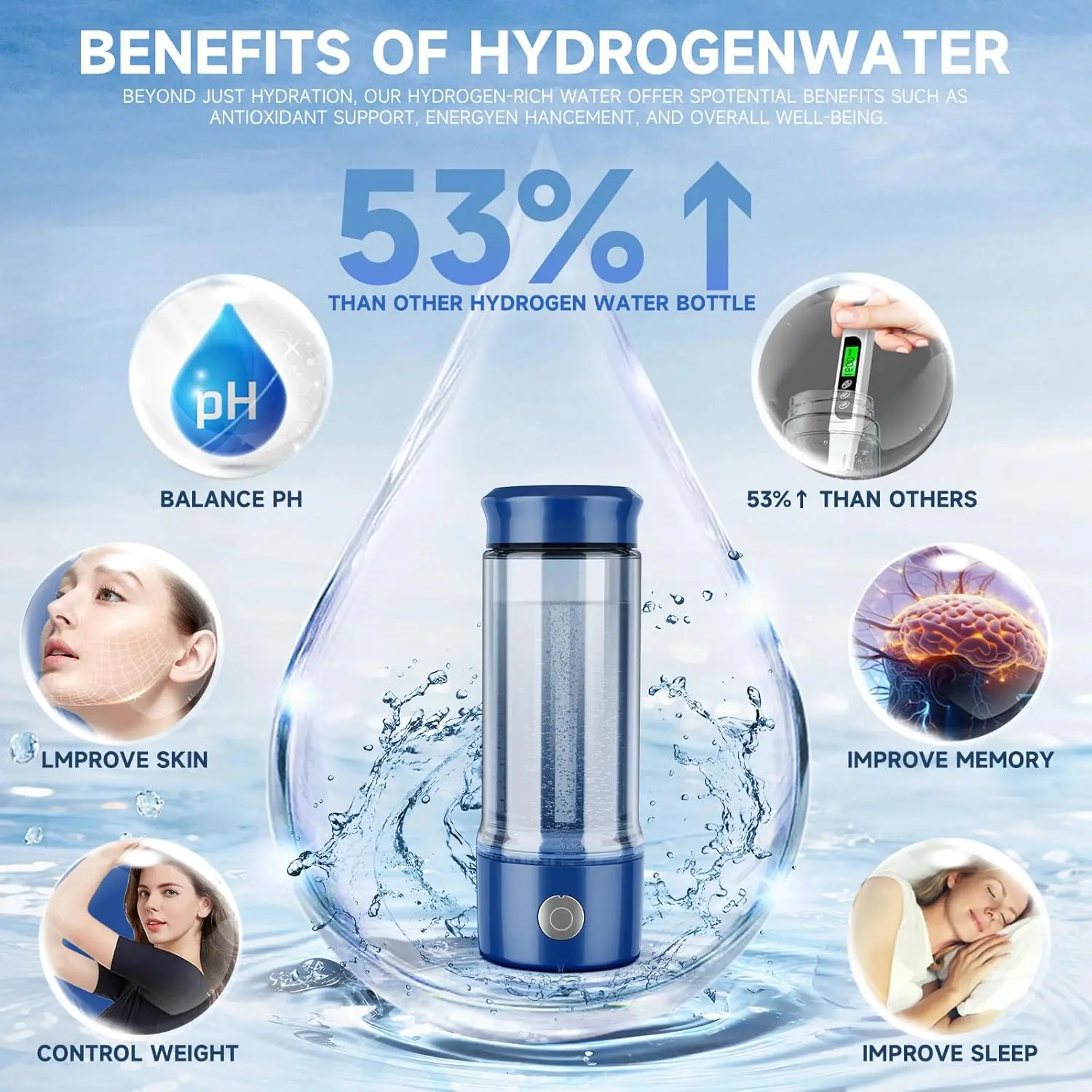CAWOLO 400ml SPE PEM TECH Hydrogen-Rich Water Cup Portable Antioxidant Electric Hydrogen Rich Water Generator Bottle