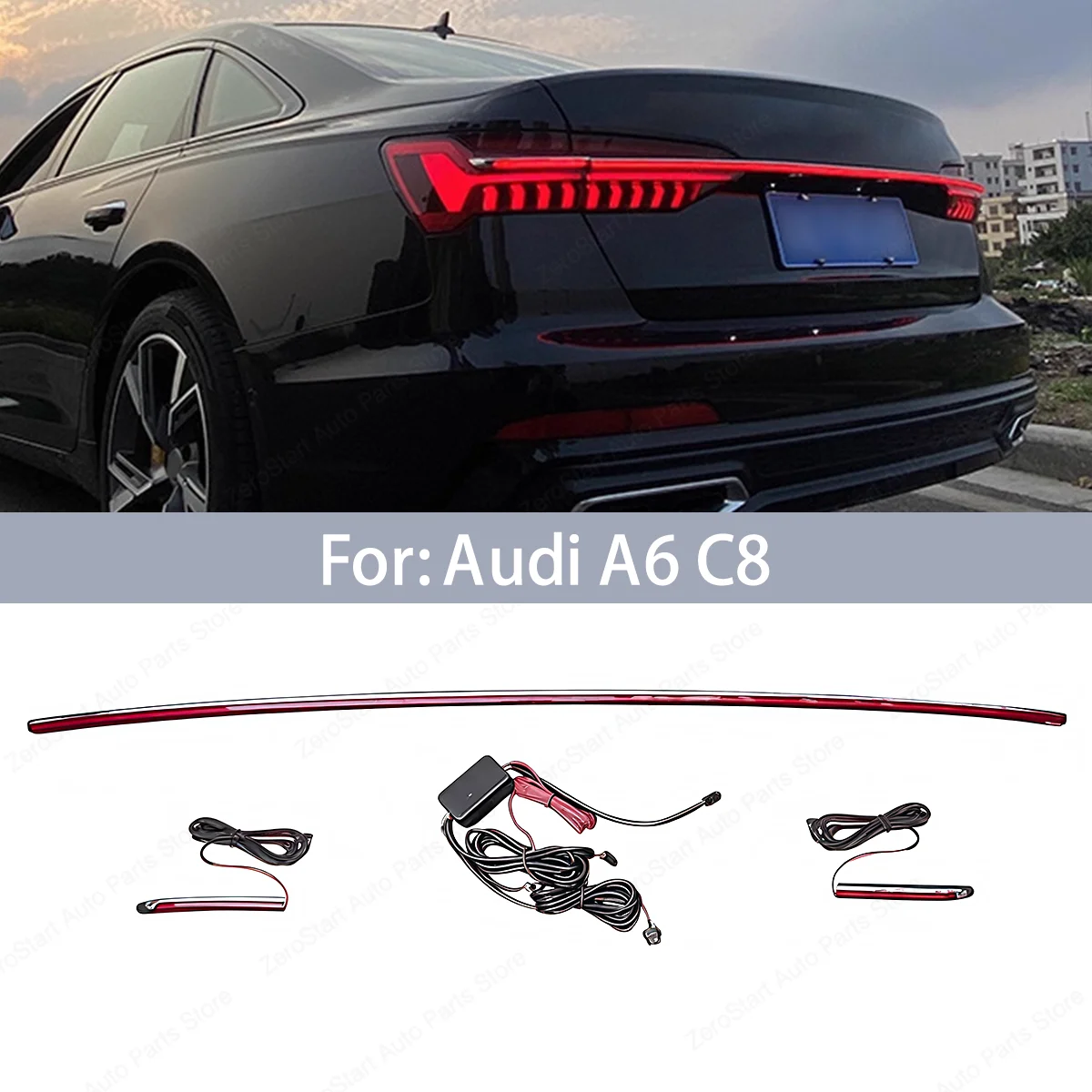 

For Audi A6 A6L C8 Dynamic Flowing Light Tail Lamp Through Tail Lights Ambient light 2019-2024 Brake Light Rear Bumper Taillamps