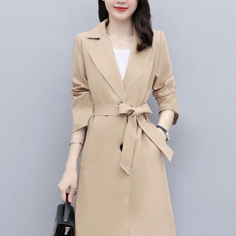 

Ветровка женская средней длины, пальто в британском стиле, весна и осень, новый стиль, модное и высококачественное корейское свободное пальто, плащ