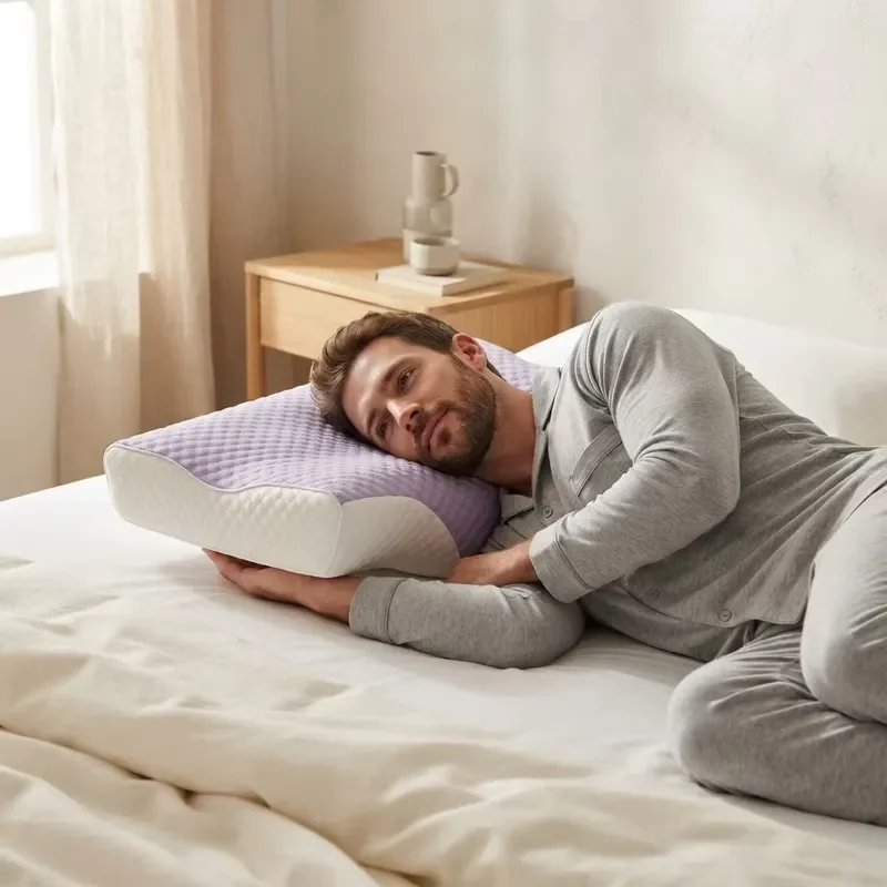 Wholesale Ergonomic Cervical Memory Cotton Pillow Slow Rebound Sleep Pillow - Purple