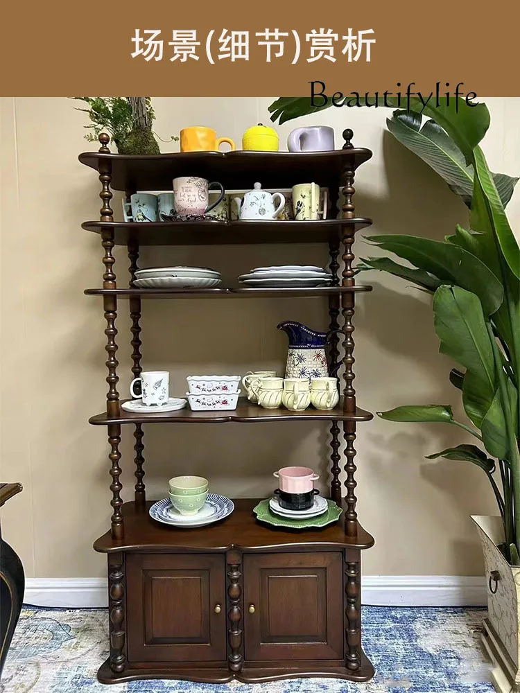 

American-Style Shelf Balcony Solid Wood Living Room Corner Display Flower Stand Storage Shelf Retro Shoes Shelf