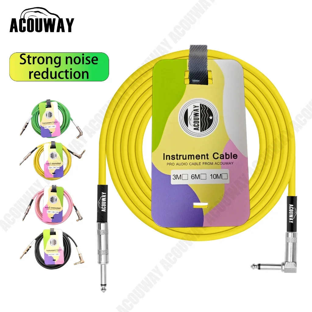 Acouway cabo de guitarra cabo de redução de ruído ângulo reto para em linha reta para guitarra elétrica baixo microfone amp
